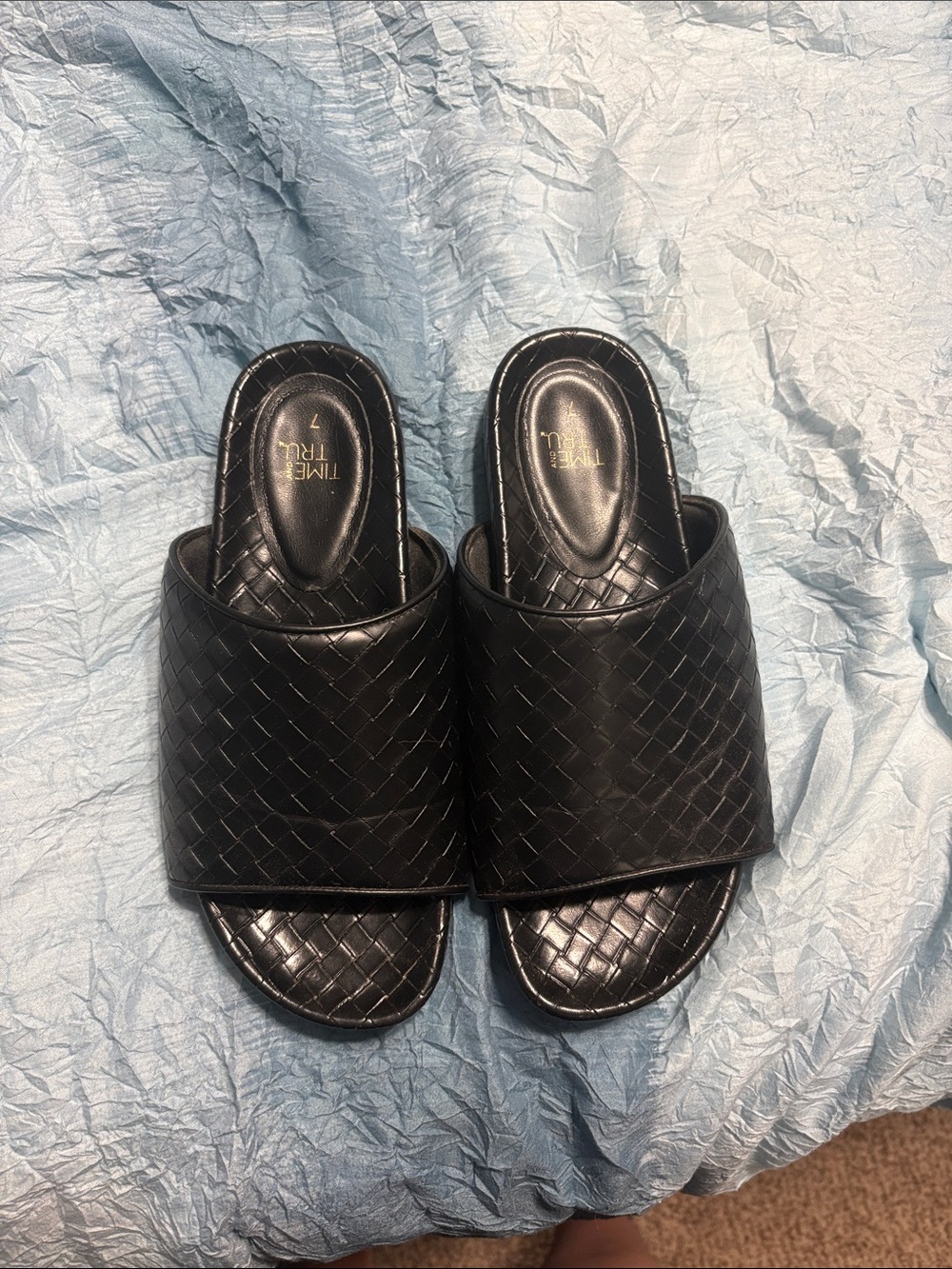 Time and Tru Black Woven Slide Mules - Women